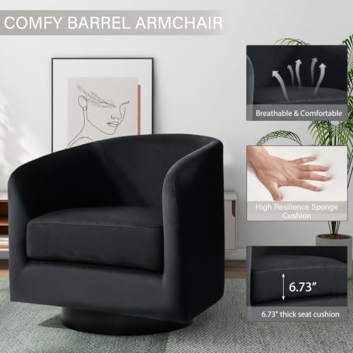 Pia Ricco Set of 4 Oversized Velvet 360° Swivel Barrel Accent Chair Black - Image 3