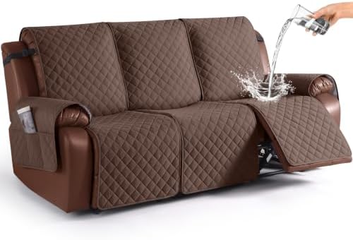 KinCam Waterproof Recliner Sofa Covers Washable, 3 Seater, Deep Brown by KinCam