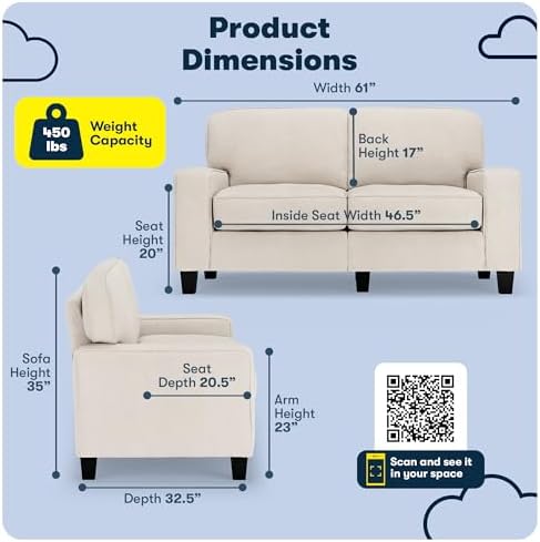 Serta Palisades 61" Track Arm Sofa, Easy Care Polyester, Soft Pillow Back - Image 2