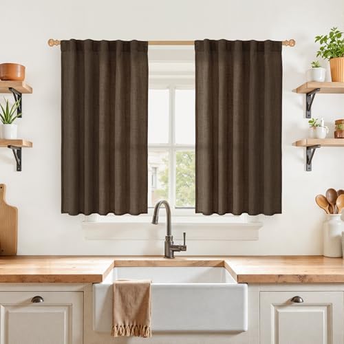 YoungsTex Brown Linen Curtains 40 Inches Long, Short Light Filtering Drapes by YoungsTex