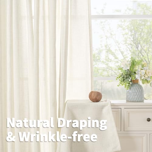 YoungsTex Ivory Linen Curtains 54 Inch Length, Short Light Filtering Drapes - Image 6