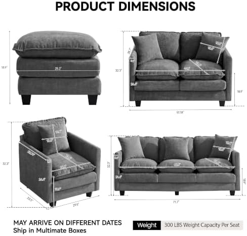 Cloud 3 Pieces Sofa Set, 2+2+3 Seater Couch, Modern Sofas Sets - Image 2