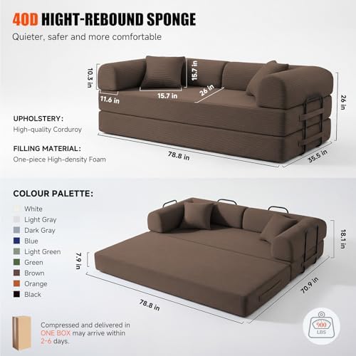 79" Convertible Futon Sofa Bed, 5-in-1 Boneless Couch - Image 2