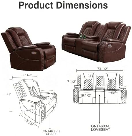 Power Recliner Sofa Set with LED Lights, Includes a Power Recliner 1 Seat and a - Image 2
