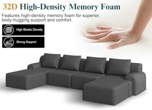 147" Boneless Couches for Living Room Oversized U-Shaped Gray - Image 6