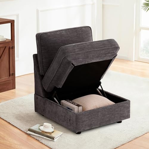 TEKAMON Middle Seat with Storage, Modular Sofa Couch, Dark Grey by TEKAMON