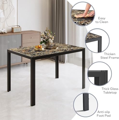 Gizoon Marble 7 Piece Glass Dining Table Set, Kitchen Table and Chairs Set - Image 4