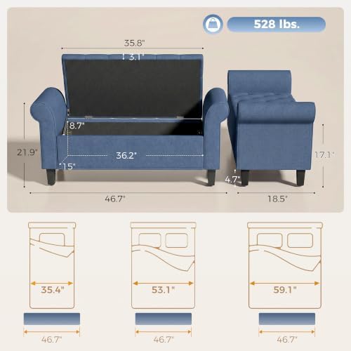HOMCOM 47" Storage Ottoman End of Bed Bench - Image 3