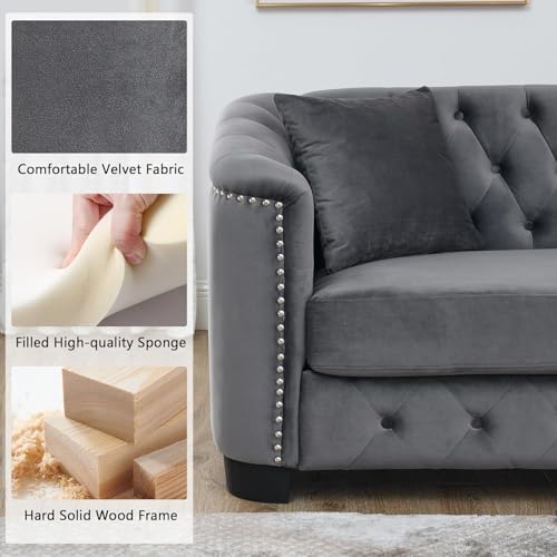 59" Modern Velvet Chesterfield Sofa - Image 4