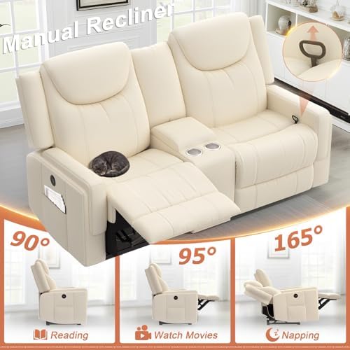 Dresegmt Loveseat Recliner Sofa, Cup Holders, Storage & USB Ports, - Image 6