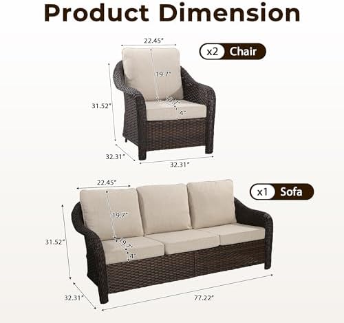 3 Piece Patio Wicker Conversation Set, All-Weather Use Outdoor Wicker Sofa - Image 2
