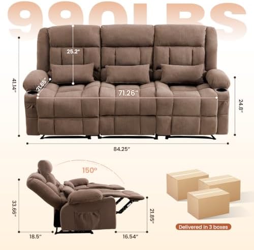 MAHOMICO Reclining Sofa with Cup Holders - Image 2