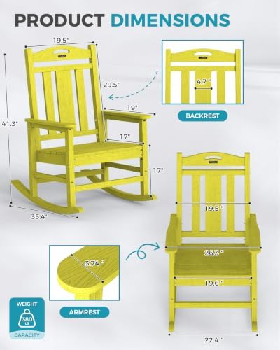 Ciokea Oversized Outdoor Rocking Chairs Set of 3, 380lbs Heavy-Duty Large Patio - Image 3
