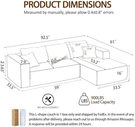 92.5" Boneless Couch, Right Facing Sectional Sofa - Image 2