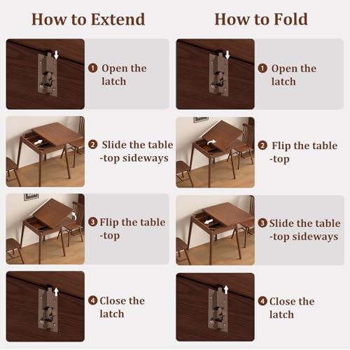 Solid Wood Small Dining Table for 2-6, 23.6"L-47.2"L Expandable Kitchen Table - Image 6