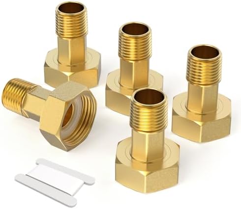 GASHER 5Pcs Brass Water Meter Pipe Fitting，1/2" NPT Male x 1" Female Adapter by GASHER
