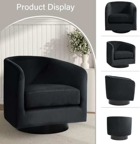 Pia Ricco Set of 4 Oversized Velvet 360° Swivel Barrel Accent Chair Black - Image 4