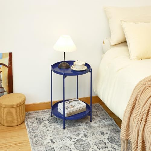 2-Tier Round End Side Table, Small Metal Side Table - Image 6