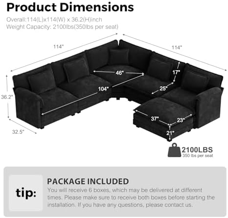 ELUCHANG 114" Oversized V Shaped Modular Sectional Sofa Couch, Comfy Cloud Couch - Image 2