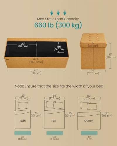 SONGMICS 43.3 Inches Folding Storage Ottoman Bench, Load 660 lb - Image 3