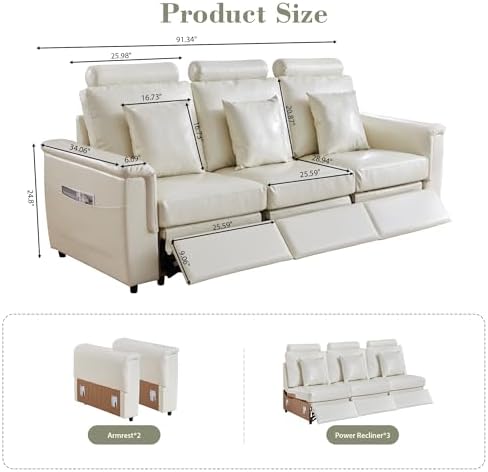 RARZOE Modular Sectional 3-Seater Recliner Sofa, Faux Leather - Image 2
