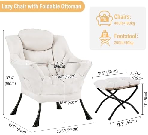 Furlide Lazy Chair with Ottoman, Soft Comfy Chair - Image 2