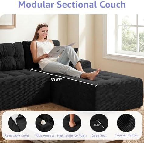 Hobestluk Boneless Couches Modular Sectional Sofa L-Shape Oversized Chaise - Image 5