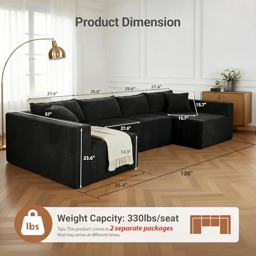 Claiks 128" U-Shaped Sofa, Oversized Modular Cloud Couch - Image 2