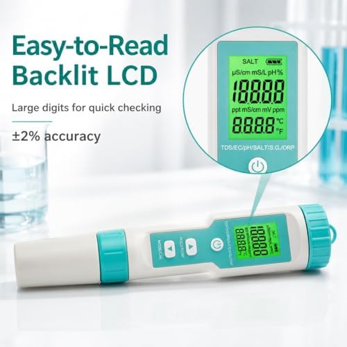 7 in 1 Water Quality Tester, Digital pH Meter TDS EC ORP Salinity S.G - Image 4