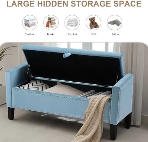 Velvet Storage Ottoman Bench, Modern Entryway Ottoman Bench - Image 3