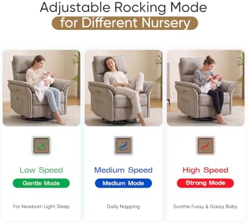 Power Nursery Recliner with Auto Rocking, Oversized Swivel Rocker Recliner with - Image 5