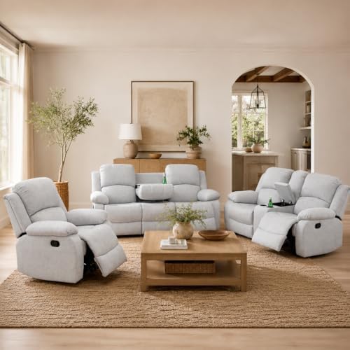 Living Room Furniture Set, 3 Piece Recliner Sofa Set, Leather Recliner Sofa Set by DaydoSempli