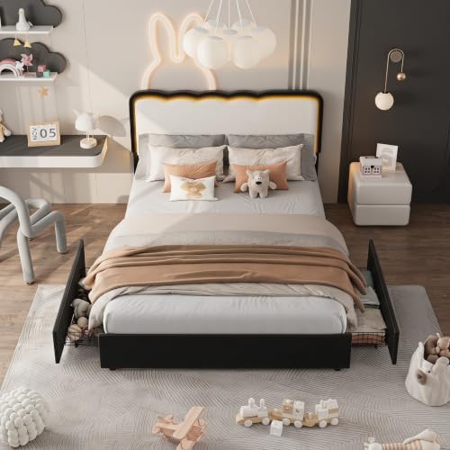 IDEALHOUSE Full LED Bed, 2 Drawer Trundle - Image 4