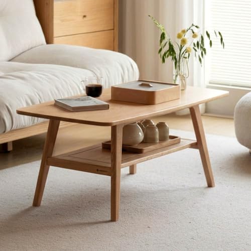 100% Solid Wood Coffee Table for Living Room, 39.37" Mid Century Modern Small by Vadisun