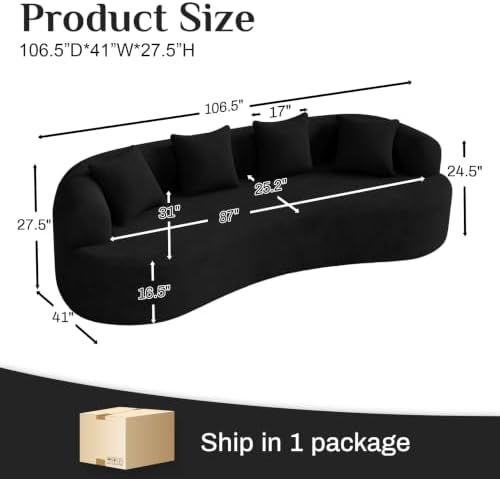 Modern Curved Couch, Oversized 4 Seater Boneless Chenille Sofa - Image 2