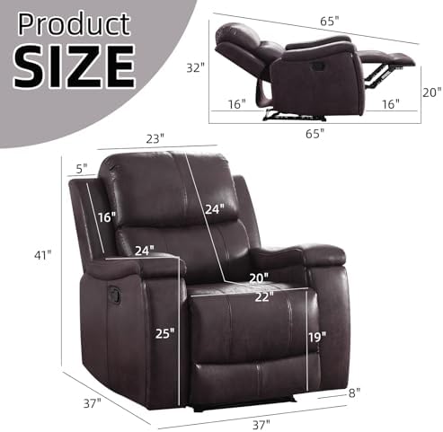 CANMOV Manual Recliner Chair, Classic Faux Leather Recliner Chair - Image 2
