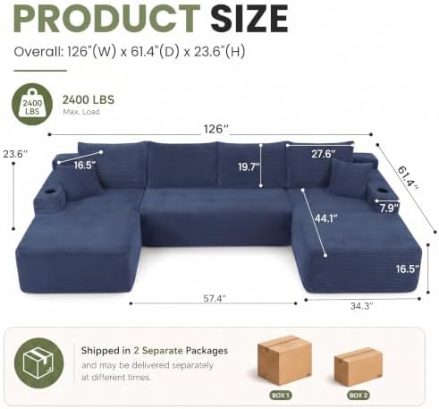 Yafylly 126" U Shaped Boneless Sectional Couch - Image 2