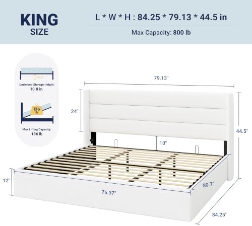 Allewie King Size Lift Up Hydraulic Storage Bed Frame White - Image 2