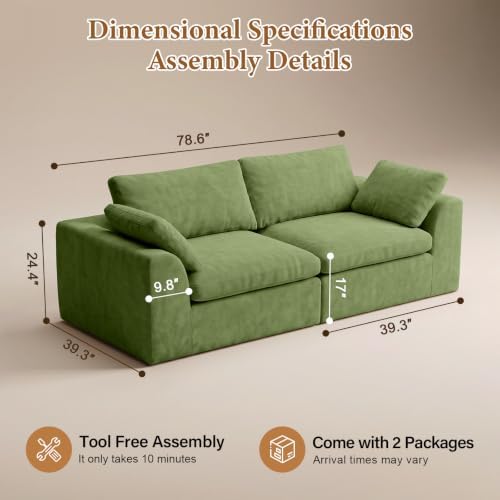 Cloud Boneless Loveseat Sofa, Modern Chenille Cloud Couch, Convertible Deep - Image 2
