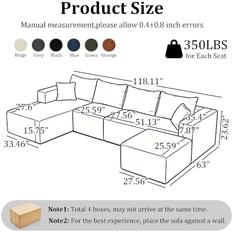 Boneless Couch U-Shaped Sectional Sofa - Image 2