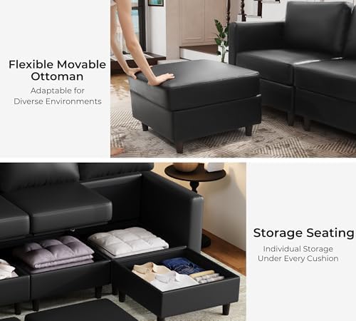 ABCASA 118.5" Faux Leather Luxury Modular Sleeper Sofa Bed - Image 5