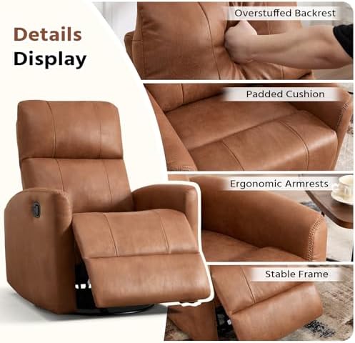 HAOMARKETS Swivel Rocker Recliner Chair, Manual Faux Leather Glider Rocking - Image 6
