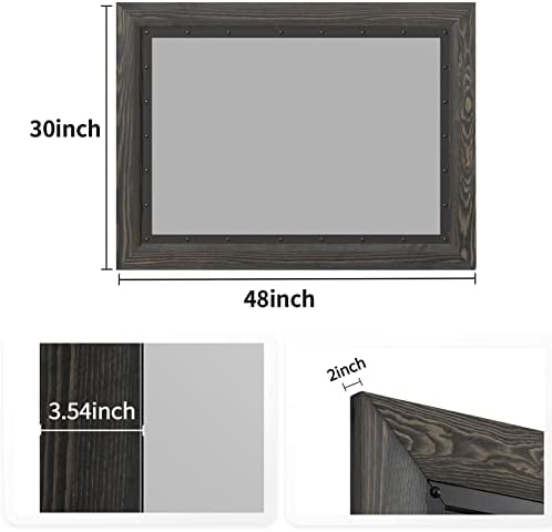 YOSHOOT Rustic Wooden Framed Wall Mirror, Natural Wood and Iron Bathroom Vanity - Image 3