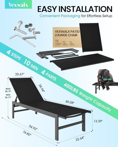 Vexwalx Pool Lounge Chairs Set of 2, Aluminum Lounge Chair Outdoor - Image 3