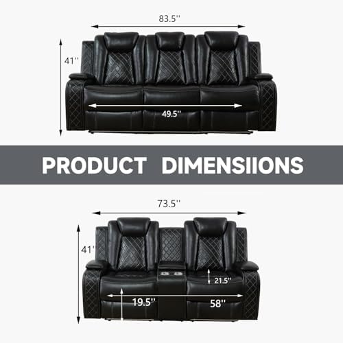 Power Recliner Set with LED Lights, Air Leather Reclining Set with USB - Image 2