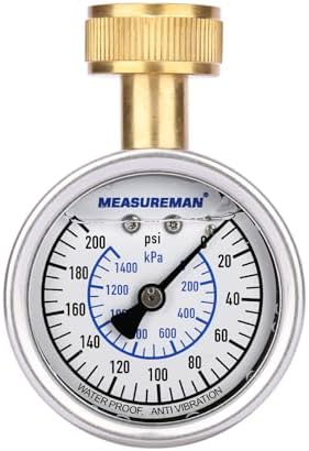 MEASUREMAN 2-1/2" Glycerin Filled Stainless Steel Water Pressure Test Gauge by MEASUREMAN