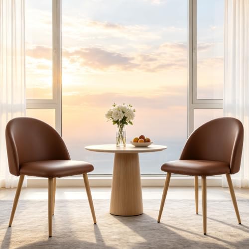 Lightdot Modern PU Leather Dining Chairs Set of 2 Brown Kitchen Side Chairs by LightdotLighting