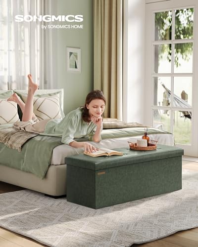 SONGMICS Storage Ottoman Bench, 43.3 Inches Folding Foot Rest Stool - Image 2