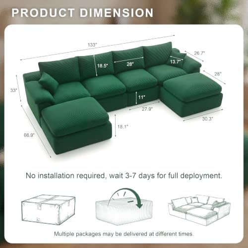 133" Cloud Sectional Couch, Boneless Couches - Image 2
