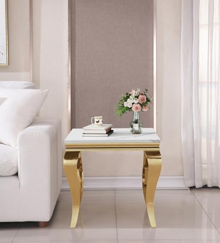 White Marble End Table Modern Gold Accent Table - Image 4